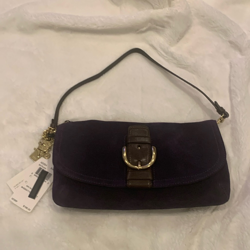 Coach , Purple, suede clutch, wristlet hand bag , brand new , with tag
